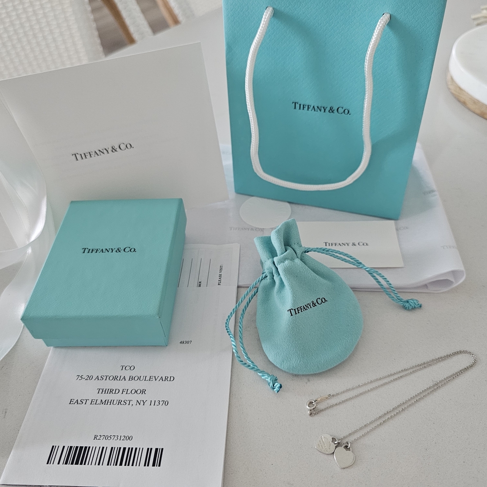 Tiffany & Co. Double Heart Tag Pendant Necklace In Silver, Mini